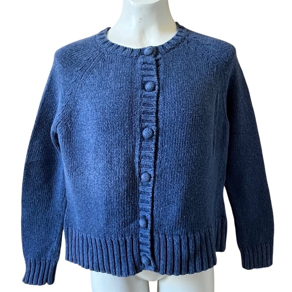 Liz Claiborne Sweaters - Liz Claiborne Vintage Blue Cotton Cardigan Sweater Medium Button Front Retro